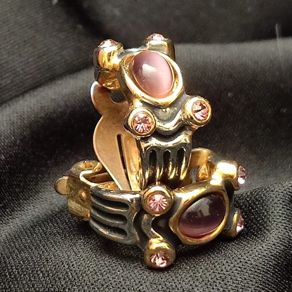 80's Art Deco Revival Earrings Purple Cats Eye